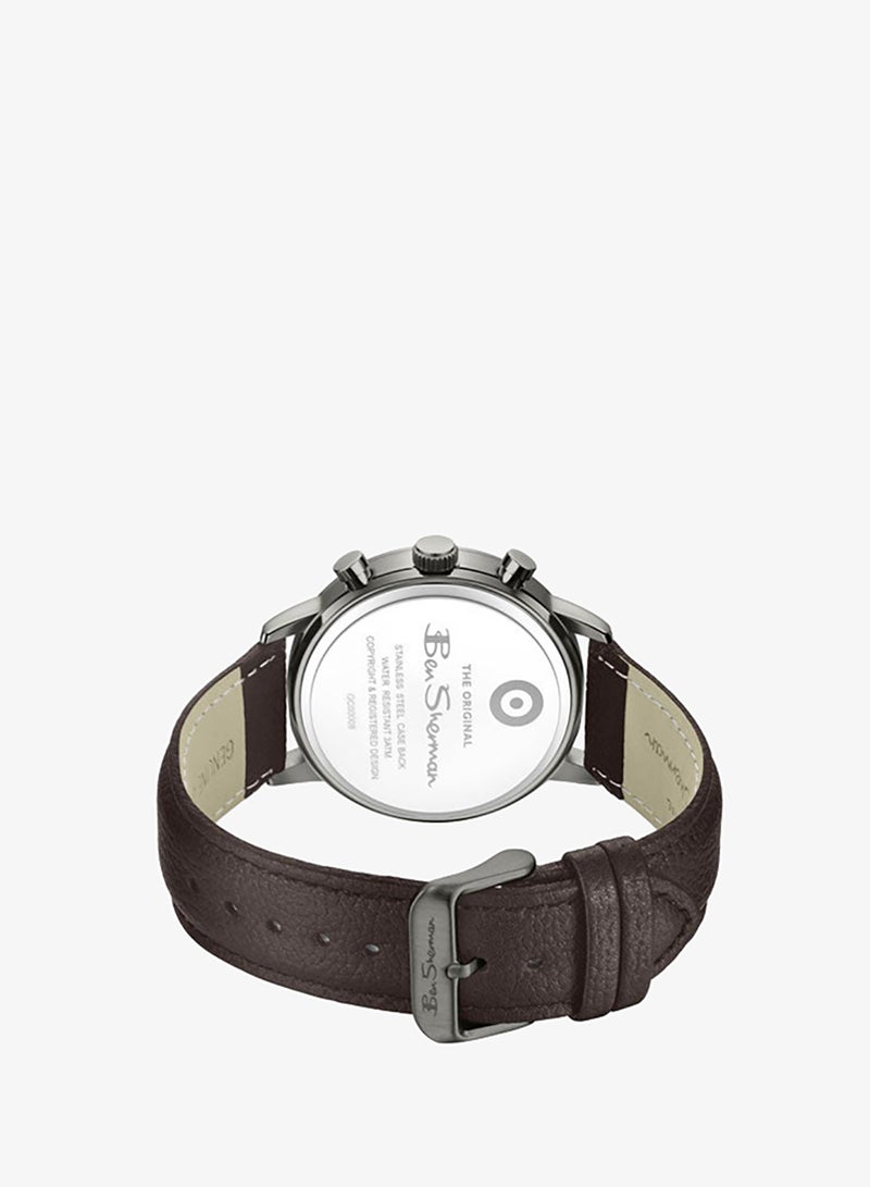 Ben Sherman Nottingham Gunmetal Dial Gunmetal Genuine Leather Strap Chronograph Watch for Men, 44mm - Image 3