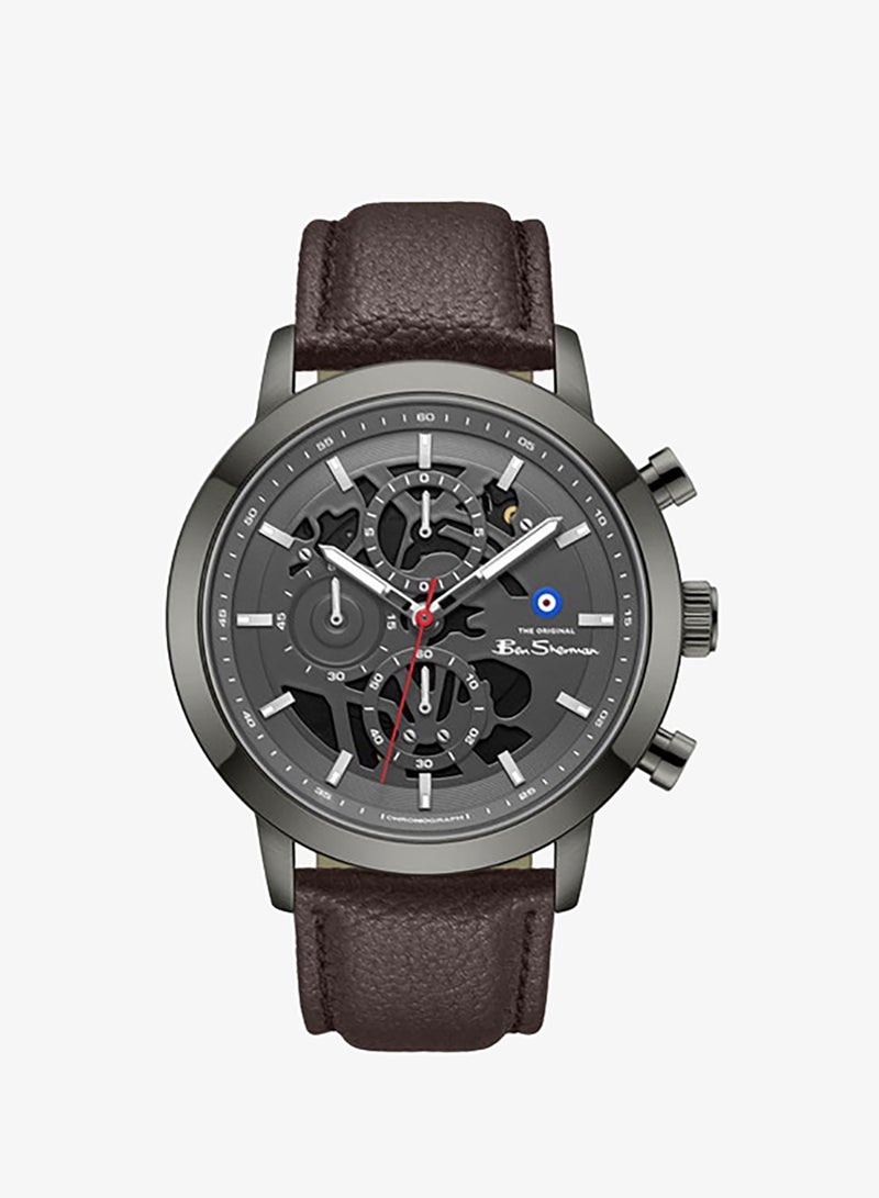 Ben Sherman Nottingham Gunmetal Dial Gunmetal Genuine Leather Strap Chronograph Watch for Men, 44mm - Image 1