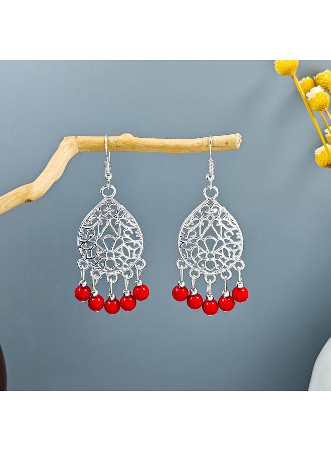 European And American Minority Style Creative Geometric Earrings Retro Bohemian Tassel Pine Stone Earrings Earrings 