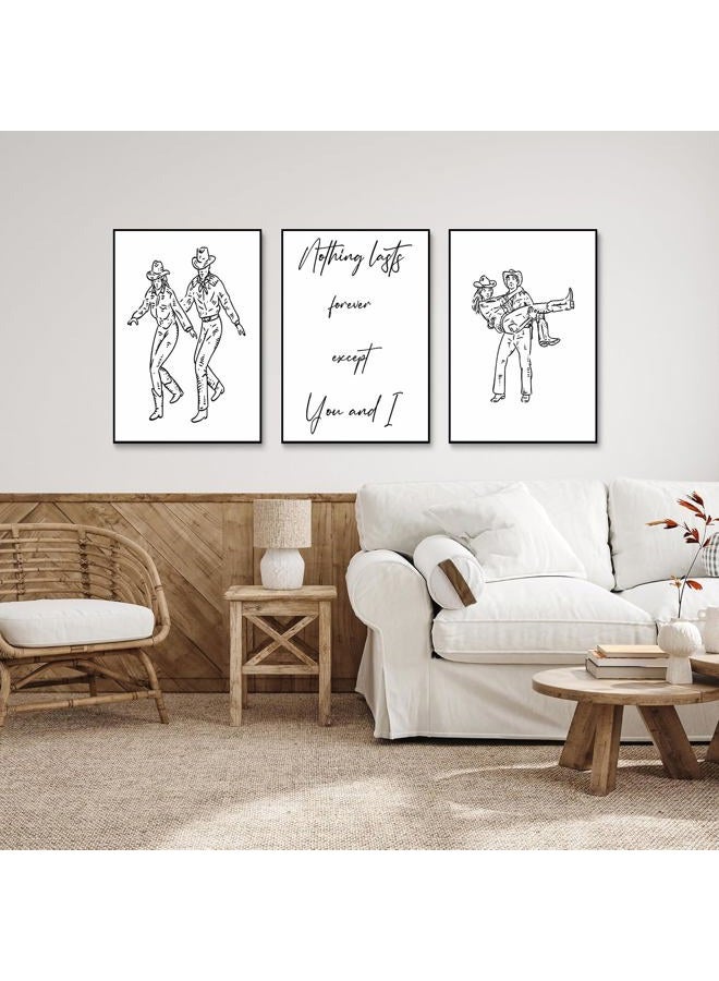 CENDAP 3 Pcs Cowboy Western Wall Art Country Couple Humor Paintings Prints Vintage Black and White Minimalist Line Posters Canvas Wall Decor for Apartment Dorm Bedroom Living Room 12x16in Unframed - Image 5