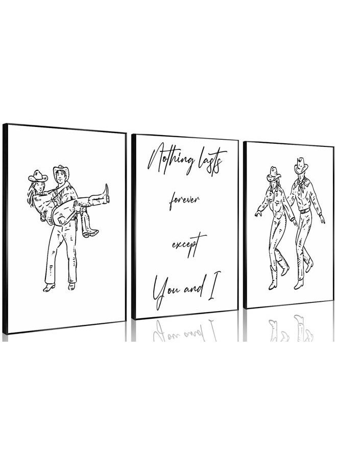 CENDAP 3 Pcs Cowboy Western Wall Art Country Couple Humor Paintings Prints Vintage Black and White Minimalist Line Posters Canvas Wall Decor for Apartment Dorm Bedroom Living Room 12x16in Unframed - Image 1