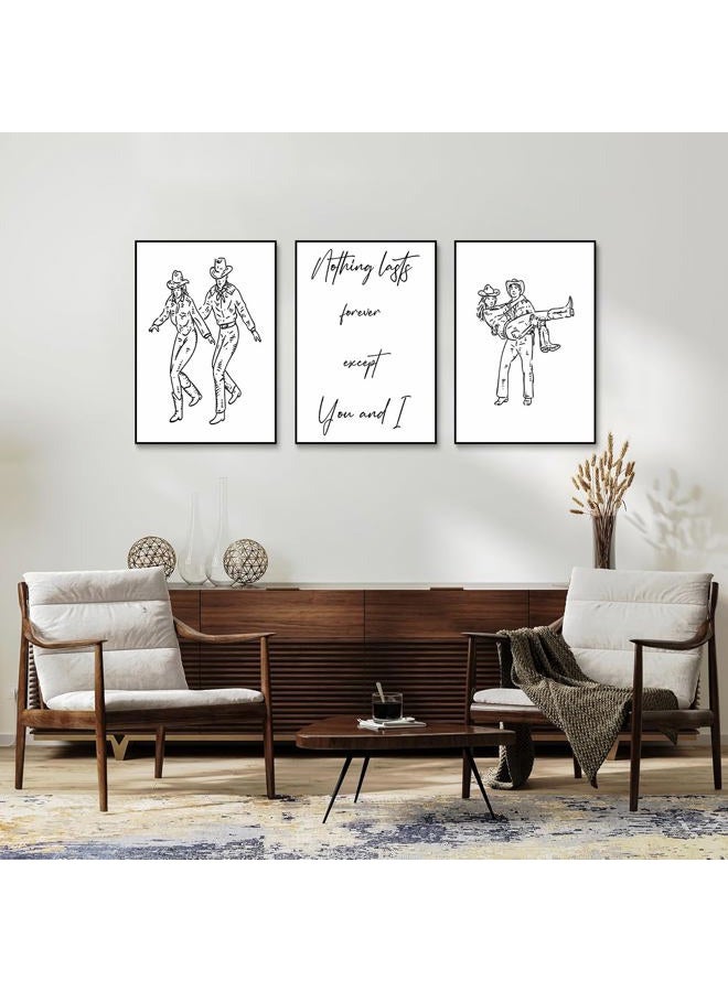 CENDAP 3 Pcs Cowboy Western Wall Art Country Couple Humor Paintings Prints Vintage Black and White Minimalist Line Posters Canvas Wall Decor for Apartment Dorm Bedroom Living Room 12x16in Unframed - Image 2