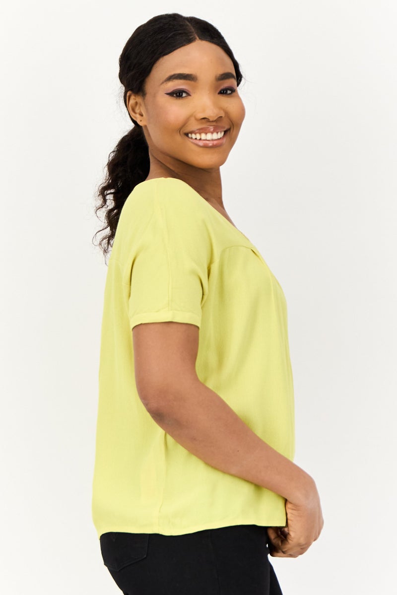 ONLY Women V Neck Short Sleeves Plain Top, Light Yellow - Image 2