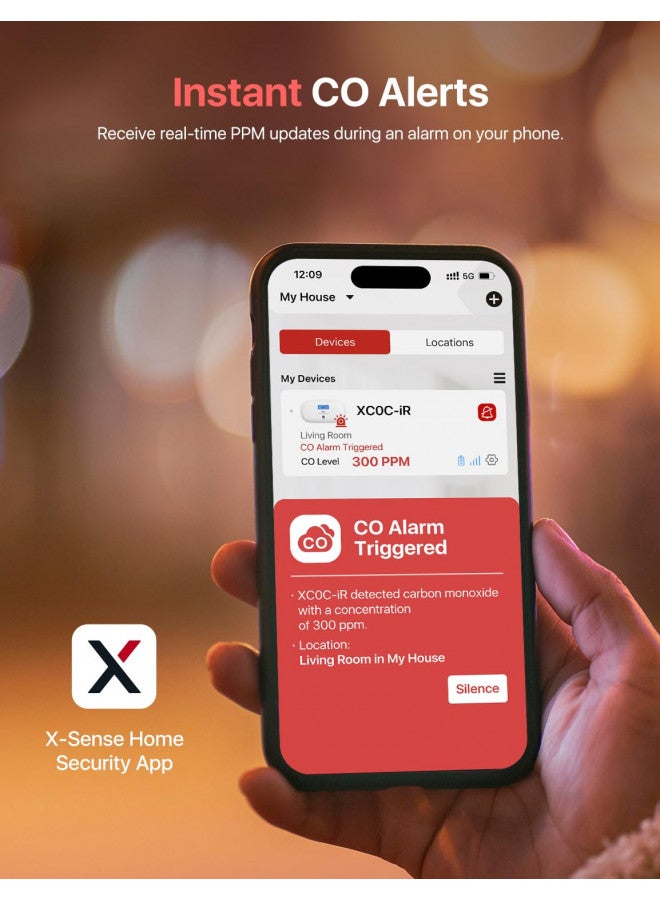 X-Sense Smart Carbon Monoxide Detector XC0C-iR, Silence via App, CO Alarm with LCD Digital Display, Carbon Monoxide Alarm with Replaceable Battery, 1-Pack - Image 2