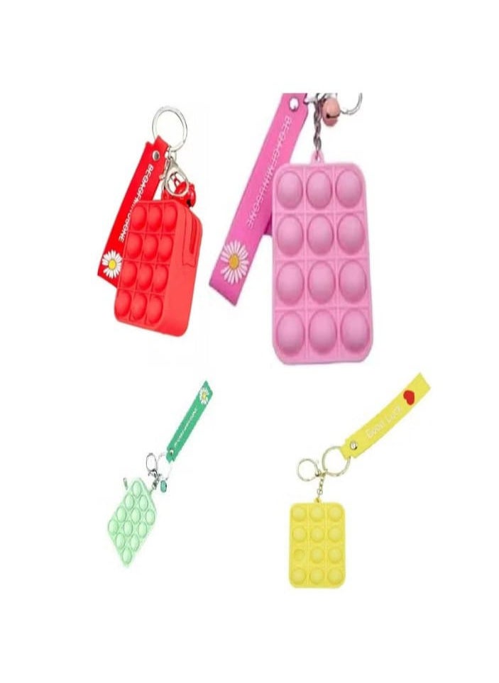 "Innovative Silicone Fidget Keychain Set for Stress Relief with Bubbles (4 pieces)." 