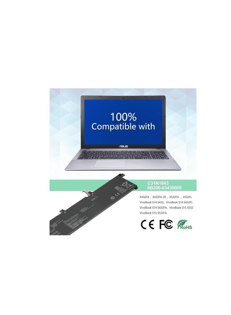 Terabyte C31N1843 Laptop Battery Compatible with Asus VivoBook S14 S432 S432F S432FA S432FL Vivobook S15 S532FA S532FL X432FA X432FL X432FLC X532FA X532FL X532FLC S432Fmeet SA-EB008T S532FA-DH55 Series - Image 3