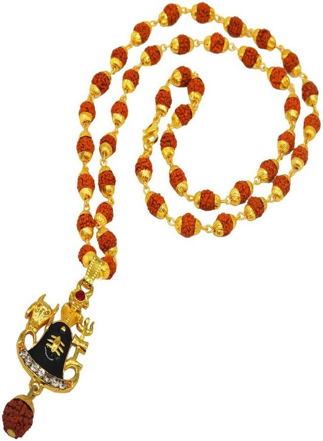 Sullery Religious Jewelry Lord Shree Shiva Ji Trishul Pind Nandi Locket Gold and Brown Wood,Brass,Metal Necklace Chain for Men and Women - Image 1