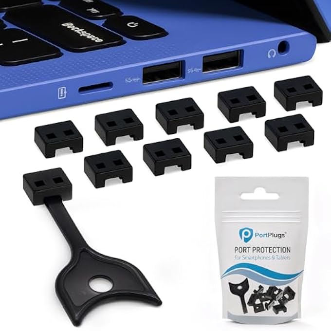 rayihni USB-A PORT BLOCKERS - KEY LOCK USB SECURITY FOR PC, LAPTOP & NOTEBOOK - REMOVABLE TYPE-A DATA PROTECTION - DUST & MOISTURE RESISTANT SHIELD | BLACK (10-PACK) - Image 1