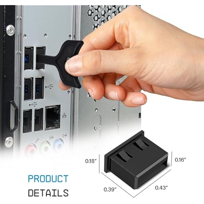 rayihni USB-A PORT BLOCKERS - KEY LOCK USB SECURITY FOR PC, LAPTOP & NOTEBOOK - REMOVABLE TYPE-A DATA PROTECTION - DUST & MOISTURE RESISTANT SHIELD | BLACK (10-PACK) - Image 3