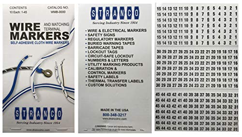 Sherco-Auto 450 Pieces (1-45) Wire Marker Labels for Cable Management - Waterproof Vinyl Adhesive Cloth Label Stickers Book - 10 Pages with 45 Labels Each - Tear Resistance Cable Tags - Made in USA - Image 1