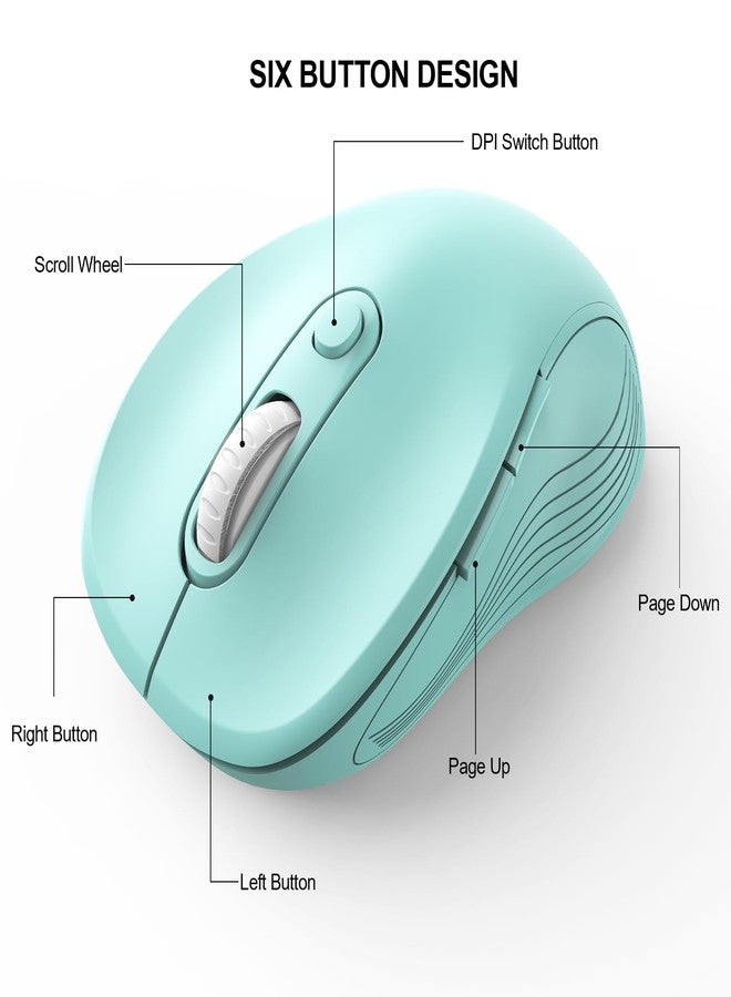 WisFox 2.4G Wireless Mouse for Laptop, Ergonomic Computer Mouse with USB Receiver and Type-C Adapter, 3 Adjustable Levels, 6 Button Cordless Mice for Windows Mac PC Notebook (Mint Green) - Image 4