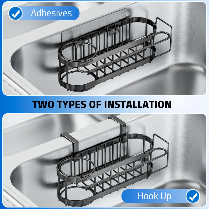 Cisily Cisily 3-in-1 Sponge Holder for Kitchen Sink Caddy (Hanging&Adhesive)  Stainless Steel Movable Brush Holder + Dish Cloth Hanger  Hanging Sink Caddy Organizer  in Sink Organizer Accessories Rack - Image 2