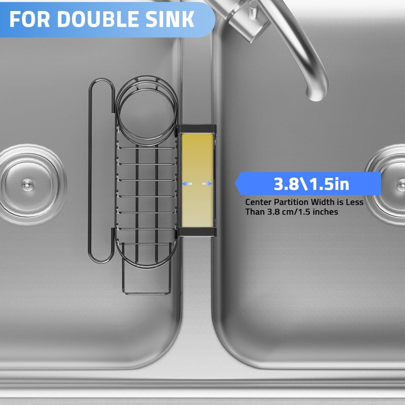 Cisily Cisily 3-in-1 Sponge Holder for Kitchen Sink Caddy (Hanging&Adhesive)  Stainless Steel Movable Brush Holder + Dish Cloth Hanger  Hanging Sink Caddy Organizer  in Sink Organizer Accessories Rack - Image 5