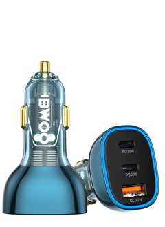 BWOO Bwoo Fast Car Charger, 90W USB-C Car Charger 3 Port Transparent & Blue for Iphone, Ipad, Samsung, Vivo, Huawei  - Image 3