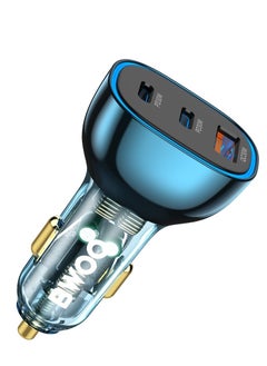 BWOO Bwoo Fast Car Charger, 90W USB-C Car Charger 3 Port Transparent & Blue for Iphone, Ipad, Samsung, Vivo, Huawei  - Image 1