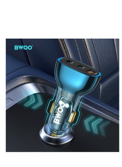 BWOO Bwoo Fast Car Charger, 90W USB-C Car Charger 3 Port Transparent & Blue for Iphone, Ipad, Samsung, Vivo, Huawei  - Image 4