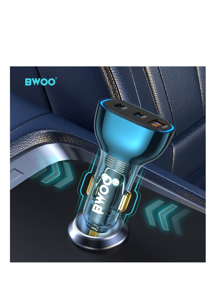 BWOO Bwoo Fast Car Charger, 90W USB-C Car Charger 3 Port Transparent & Blue for Iphone, Ipad, Samsung, Vivo, Huawei  - Image 4