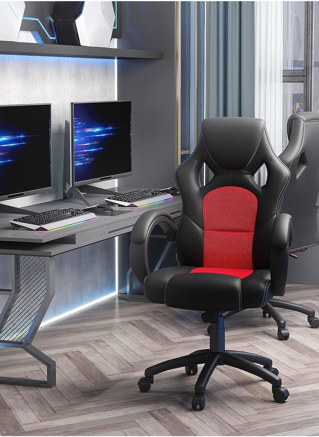 Racing Chair, Height-AdJustable Gaming Chair, 360-Degree Swivel Computer Chair, With Tilt Mechanism, Black And Red 