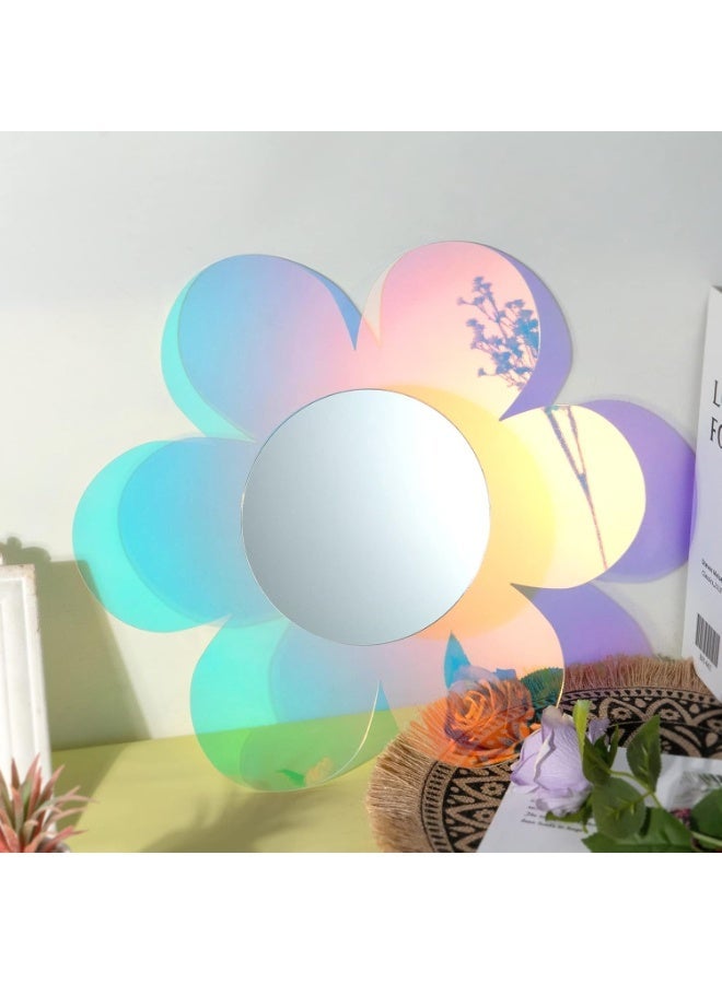 Bluejw Irregular Wall Mirror Wavy Acrylic Rainbow Mirror Room Decor Aesthetic Mirror Amorphic Vanity Retro Mirror for Bedroom Living Room Bathroom Entryway Wall Decor (Flower Style,12.6 x 11.6 Inch) - Image 1
