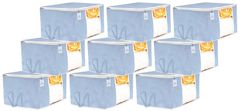 Kuber Industries 9 Piece Non Woven Underbed Storage BagStorage OrganiserBlanket Cover with Transparent WindowExtra Large Grey CTKTC34450 - Image 1