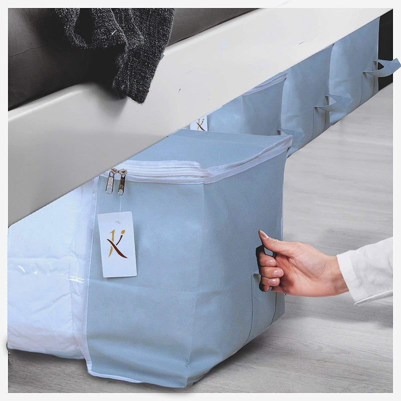Kuber Industries 9 Piece Non Woven Underbed Storage BagStorage OrganiserBlanket Cover with Transparent WindowExtra Large Grey CTKTC34450 - Image 5