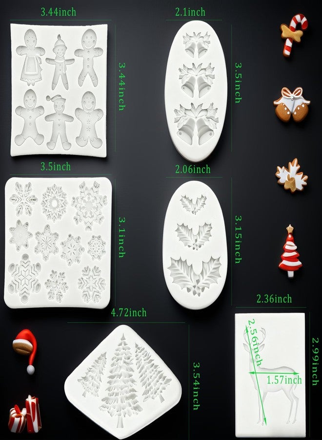 LLPMutu 6Pcs Christmas Fondant Molds Silicone Candy Molds Set Snowflake Snowman Xmas Tree Reindeer Santa Claus Holly Bells Candy Cane Chocolate Mould for Pudding Jelly Cake Cupcake Topper Decoration (White) - Image 5