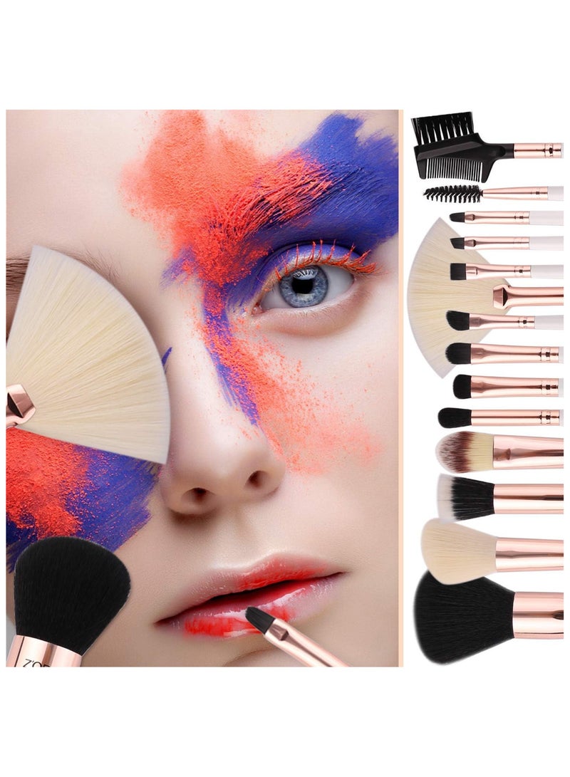 Zoreya 15pc Rose Gold Make Up Brush Set - Image 2