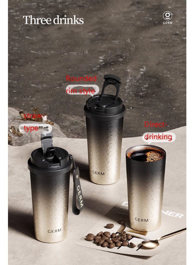 GERM 500ml high-quality pure titanium water cup, lightweight portable camping flask for outdoor adventures and travel. Dimensions with lid: 18.5 x 9.6cm, weight: 280g. Provides 12-hour thermal insulation. Suitable for drinking water, tea, coffee, smoothies, or juice. Ideal as a business cup, travel companion, or gift. (Gradient colour from black to gold) - Image 4