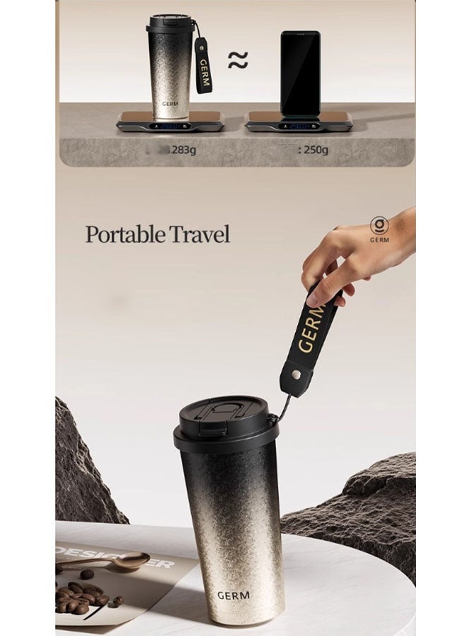 GERM 500ml high-quality pure titanium water cup, lightweight portable camping flask for outdoor adventures and travel. Dimensions with lid: 18.5 x 9.6cm, weight: 280g. Provides 12-hour thermal insulation. Suitable for drinking water, tea, coffee, smoothies, or juice. Ideal as a business cup, travel companion, or gift. (Gradient colour from black to gold) - Image 5