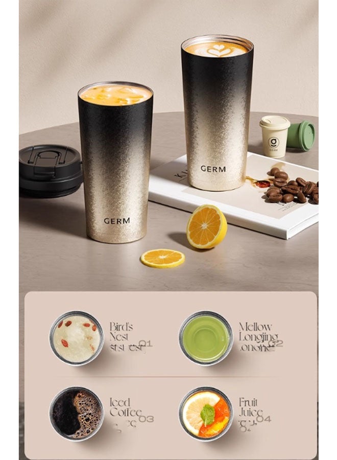 GERM 500ml high-quality pure titanium water cup, lightweight portable camping flask for outdoor adventures and travel. Dimensions with lid: 18.5 x 9.6cm, weight: 280g. Provides 12-hour thermal insulation. Suitable for drinking water, tea, coffee, smoothies, or juice. Ideal as a business cup, travel companion, or gift. (Gradient colour from black to gold) - Image 3