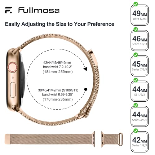 Fullmosa Compatible with Apple Watch Strap 49mm 46mm 45mm 44mm 42mm（Series 3/2/1） Women Men,Milanese iWatch Strap Ultra 3/2/1 SE3/2/1 Series 11 10 9 8 7 6 5 4 3 2 1,Rose Gold [NO Watch and Case] - Image 2