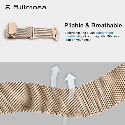 Fullmosa Compatible with Apple Watch Strap 49mm 46mm 45mm 44mm 42mm（Series 3/2/1） Women Men,Milanese iWatch Strap Ultra 3/2/1 SE3/2/1 Series 11 10 9 8 7 6 5 4 3 2 1,Rose Gold [NO Watch and Case] - Image 5