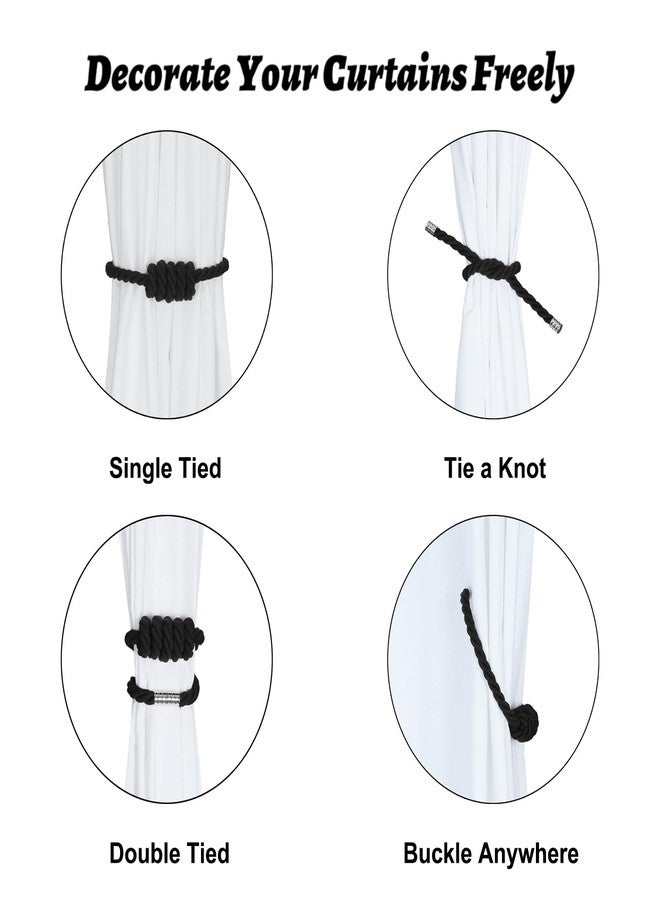 BEL AVENIR Magnetic Cotton Curtain Tiebacks, Decorative Drapery Holdbacks Modern Woven Tie-Backs with Exquisite Knot (Black Cotton, 2 Pack) - Image 3