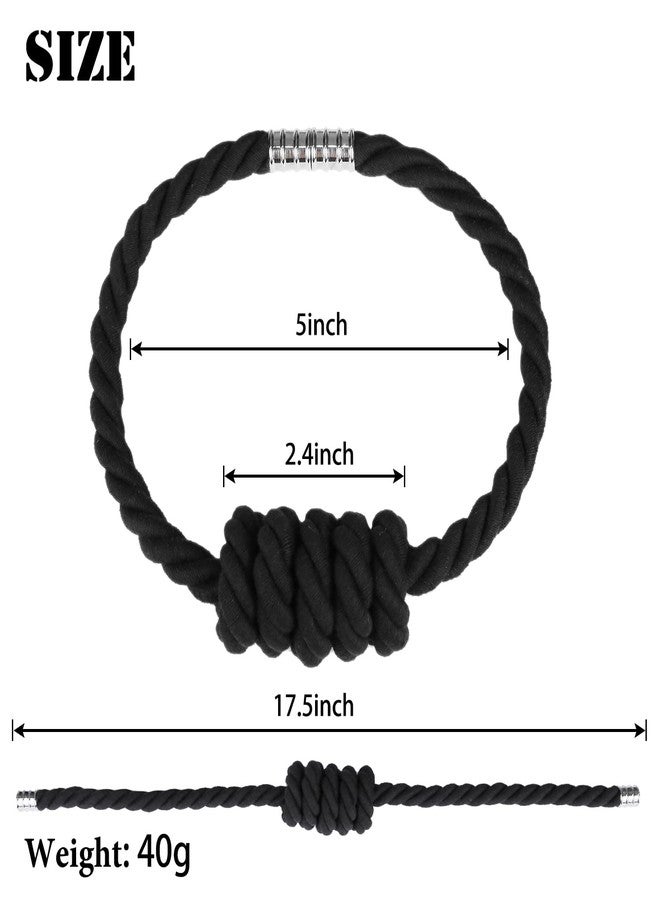 BEL AVENIR Magnetic Cotton Curtain Tiebacks, Decorative Drapery Holdbacks Modern Woven Tie-Backs with Exquisite Knot (Black Cotton, 2 Pack) - Image 2