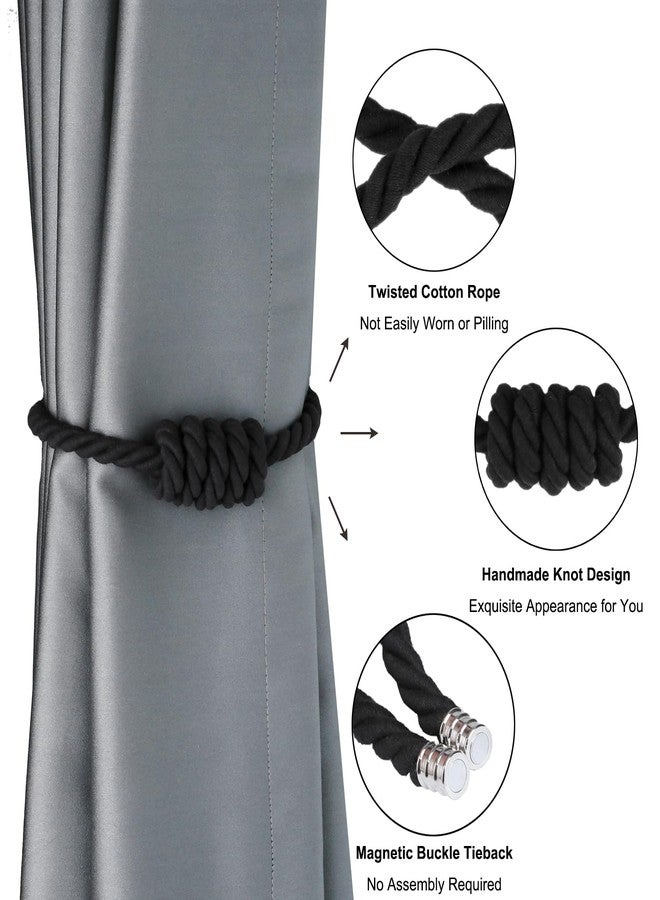 BEL AVENIR Magnetic Cotton Curtain Tiebacks, Decorative Drapery Holdbacks Modern Woven Tie-Backs with Exquisite Knot (Black Cotton, 2 Pack) - Image 4