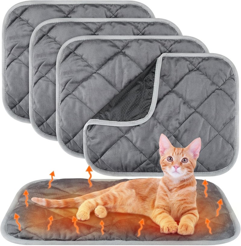 KASTWAVE Self Heating Cat Pad, Self Warming Dog Mat Heat Extra Warm Thermal Pet Pad Washable Dog Cat Bed Crate Bed Mat Blanket, Anti-Slip Self Warming Pet Kennel Pads Indoor Outdoor 4Pcs (16 x 20 Inch) - Image 1