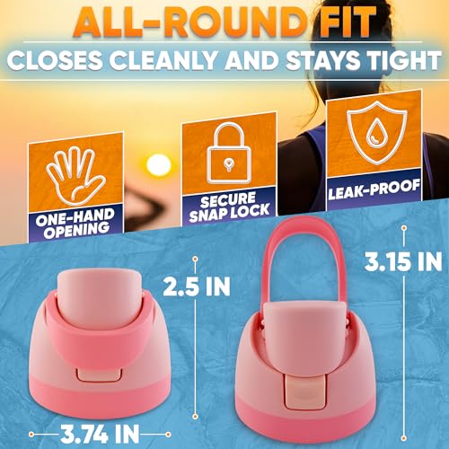 KETAR Water Bottle Lid Replacement – Designed to Fit Bottles 16oz, 24oz, 32oz & 40oz – 2-in-1 Drinking Options | One-Button Flip Water Bottle Top Replacement with Leak-Resistant Seal (Pink) - Image 2