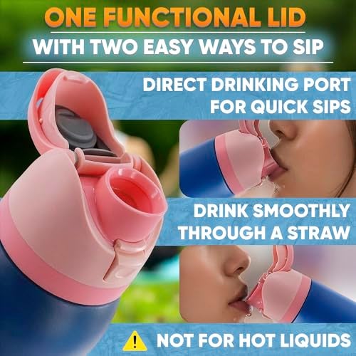 KETAR Water Bottle Lid Replacement – Designed to Fit Bottles 16oz, 24oz, 32oz & 40oz – 2-in-1 Drinking Options | One-Button Flip Water Bottle Top Replacement with Leak-Resistant Seal (Pink) - Image 4
