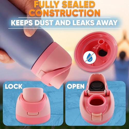 KETAR Water Bottle Lid Replacement – Designed to Fit Bottles 16oz, 24oz, 32oz & 40oz – 2-in-1 Drinking Options | One-Button Flip Water Bottle Top Replacement with Leak-Resistant Seal (Pink) - Image 5