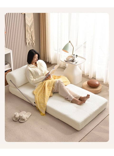 Tofu Block Style Sofa Modular Design Contemporary Comfort Premium Teddy Velvet Upholstered Lounge Chair Sofa Multi Functional Space Saving Design White