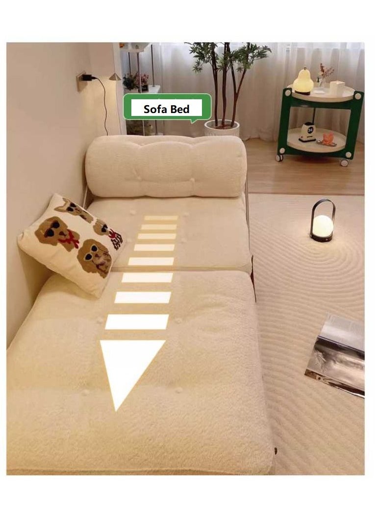 Tofu Block Style Sofa Modular Design Contemporary Comfort Premium Teddy Velvet Upholstered Lounge Chair Sofa Multi Functional Space Saving Design White