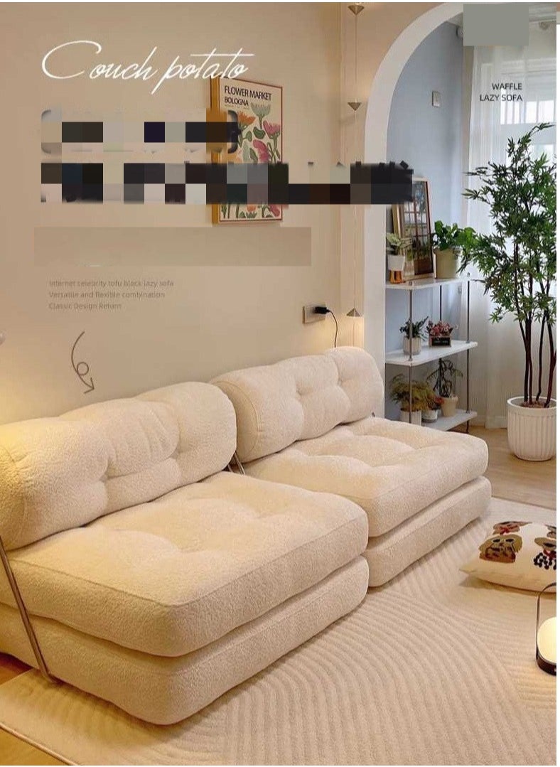 Tofu Block Style Sofa Modular Design Contemporary Comfort Premium Teddy Velvet Upholstered Lounge Chair Sofa Multi Functional Space Saving Design White