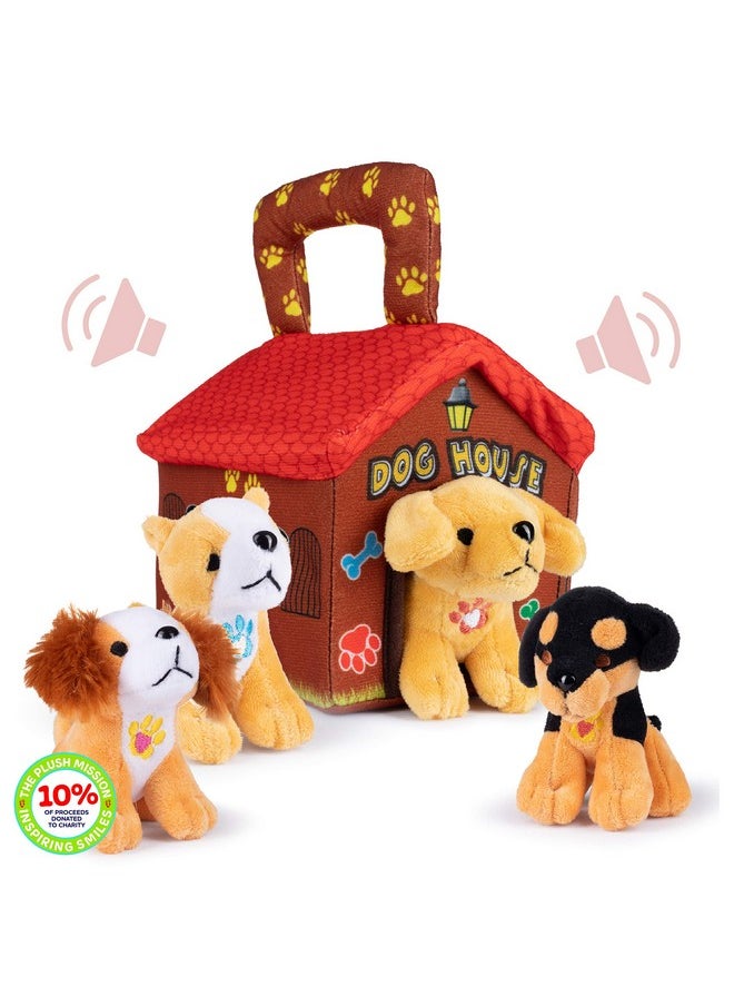 Plush Creations Talking Plush Dog House Carrier With 4 Soft & Cuddly, Talking & Barking, Stuffed Plush Dogs. Excellent Interactive And Educational Plush Toy Set. Great Gift For Kids Toddlers & Babies  - Image 1