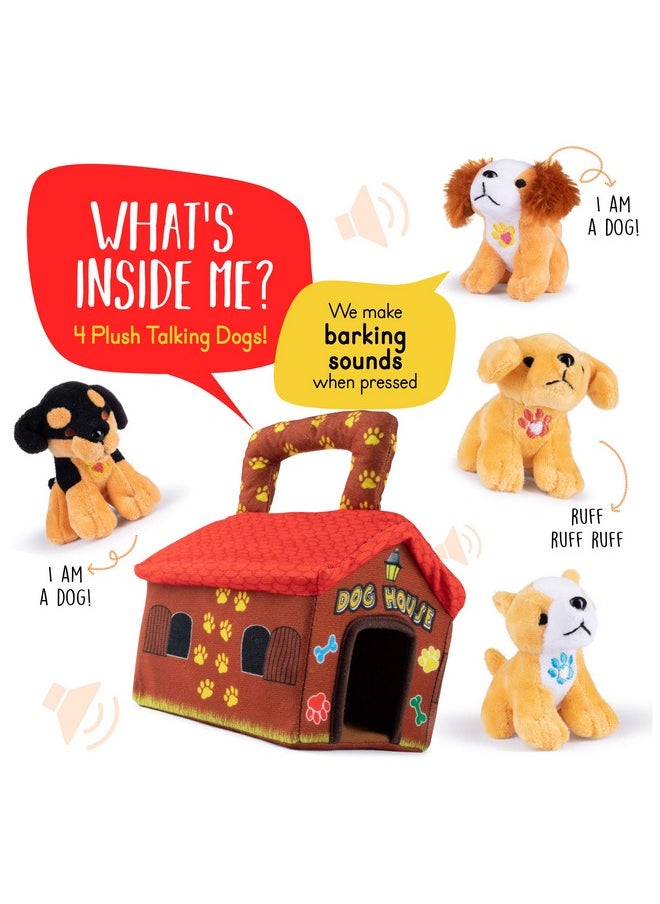 Plush Creations Talking Plush Dog House Carrier With 4 Soft & Cuddly, Talking & Barking, Stuffed Plush Dogs. Excellent Interactive And Educational Plush Toy Set. Great Gift For Kids Toddlers & Babies  - Image 2
