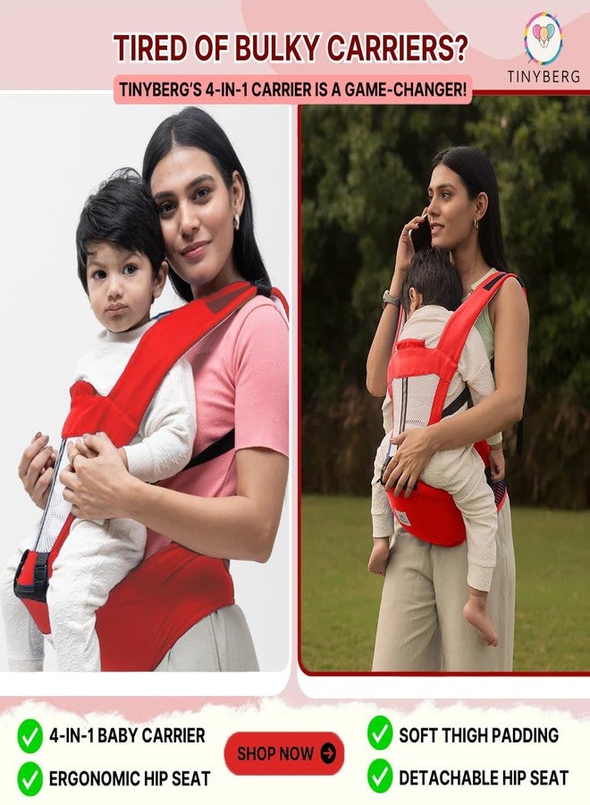 Tinyberg | Baby Carrier for 0 to 3 Year Baby | Baby Carrier for Newborn | Baby Carrying Bag | 4-in-1 Hip Seat, Adjustable Straps, Soft Thigh Padding | Baby Carry Bag | Kangaroo Bag | Up to-15 Kg - Ruby Red - Image 4