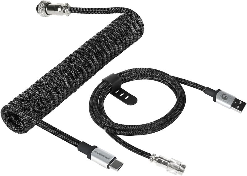 MAMBASNAKE كابل MAMBASNAKE الملفوف من نوع USB C لوحة مفاتيح الألعاب، مضفر من النايلون مع قابس طيران معدني قابل للفصل، نوع C فائق السرعة بمعدل عودة 8 كيلوهرتز، طول 4.92 قدم (C01Pro/أسود) - Image 1