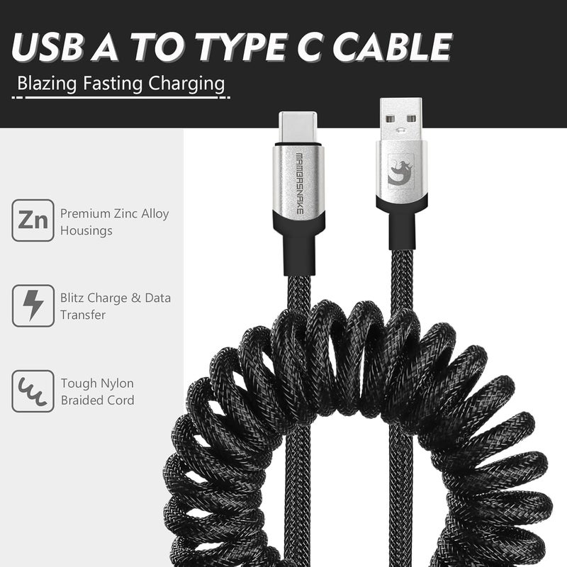 MAMBASNAKE كابل MAMBASNAKE الملفوف من نوع USB C لوحة مفاتيح الألعاب، مضفر من النايلون مع قابس طيران معدني قابل للفصل، نوع C فائق السرعة بمعدل عودة 8 كيلوهرتز، طول 4.92 قدم (C01Pro/أسود) - Image 5