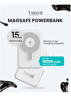 T I G O Magsafe Power Bank 10000mAh Wireless Portable Charger Fast Charging with Display, Mobile Phone PD 20W Wired Charging, iPhone Magsafe Charger Battery Pack for iPhone 12-16 Series, Samsung White  - Image 1