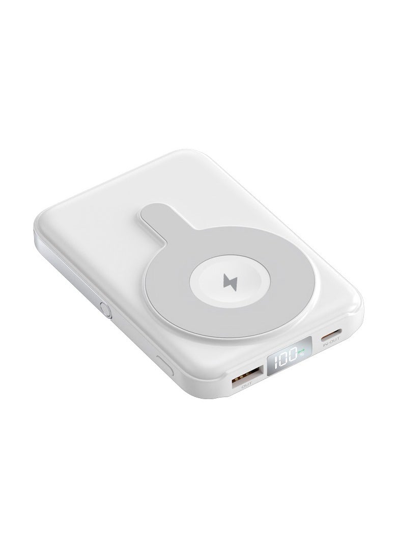 T I G O - 10000mAh Magsafe Power Bank Wireless Portable Charger Fast Charging with Display Mobile Phone PD 20W Wired Charging, iPhone Magsafe Charger Battery Pack for iPhone 12-16 Series, Samsung White - Image 1