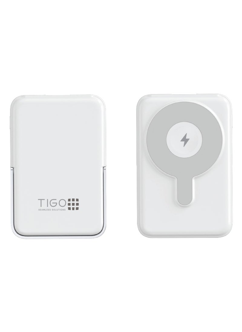 T I G O - 10000mAh Magsafe Power Bank Wireless Portable Charger Fast Charging with Display Mobile Phone PD 20W Wired Charging, iPhone Magsafe Charger Battery Pack for iPhone 12-16 Series, Samsung White - Image 1